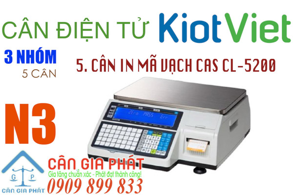Cân điện tử Cas CL-5200 in mã vạch kết nối KiotViet