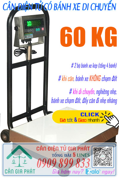 Cân điện tử 60kg có bánh xe di chuyển - cân 60kg có bánh xe