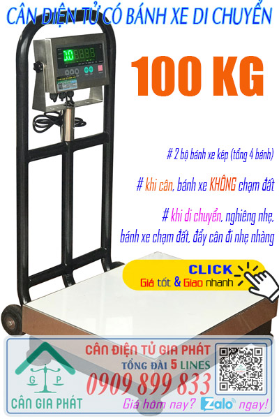 Cân điện tử 100kg có bánh xe di chuyển - cân 100kg có bánh xe