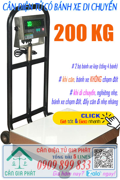 Cân điện tử 200kg có bánh xe di chuyển - cân 200kg có bánh xe