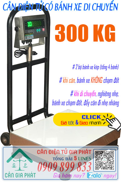 Cân điện tử 300kg có bánh xe di chuyển - cân 300kg có bánh xe