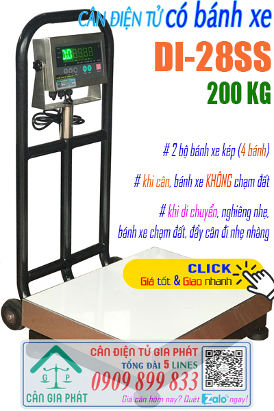 Cân điện tử 200kg có bánh xe - cân điện tử DI-28SS 200kg có bánh xe