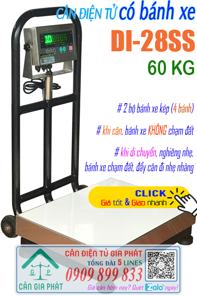 Cân điện tử 60kg có bánh xe - cân điện tử DI-28SS 60kg có bánh xe