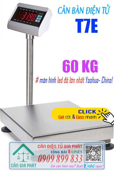 Cân bàn điện tử 60kg màn hình đỏ lớn nhất - cân điện tử T7E 60kg