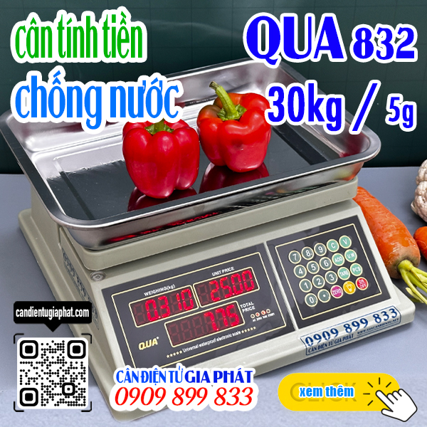 Cân tính tiền QUA 30kg chống nước bán thịt cá bán hải sản
