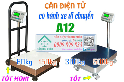 Cân điện tử A12 60kg 150kg 300kg 500kg có bánh xe di chuyển