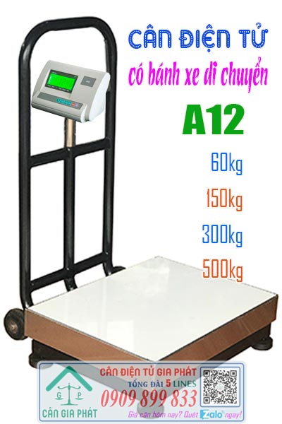 Cân điện tử A12 60kg 100kg 150kg 200kg 300kg 500kg có bánh xe di chuyển