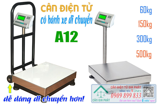 Cân điện tử A12 có bánh xe di chuyển 60kg 150kg 300kg 500kg