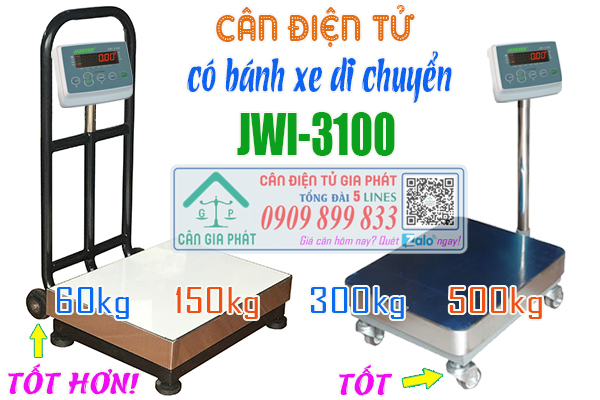 Mua cân bàn điện tử JWI-3100 có bánh xe 60kg 150kg 300kg 500kg
