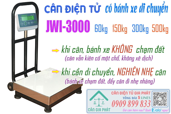 Cân điện tử JWI-3000 có bánh xe di chuyển 60kg 150kg 300kg 500kg