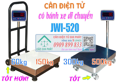 Cân điện tử JWI-520 60kg 150kg 300kg 500kg có bánh xe di chuyển