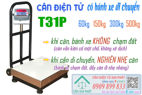 Cân điện tử Ohaus T31P có bánh xe di chuyển 60kg 150kg 300kg 500kg