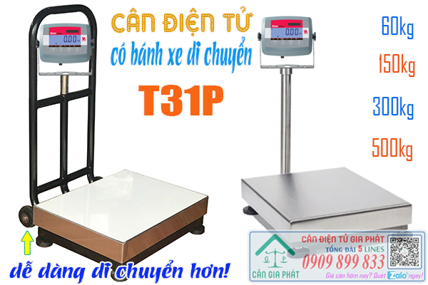 Cân điện tử Ohaus T31P có bánh xe di chuyển 60kg 150kg 300kg 500kg