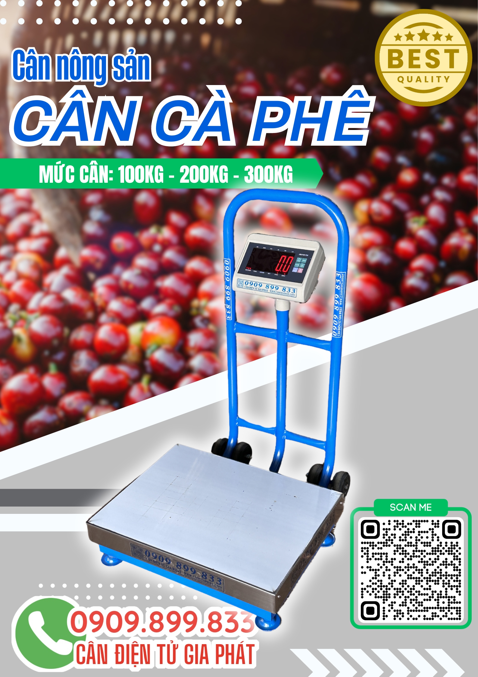Cân điện tử cân cà phê ở ĐakLak - cân có bánh xe di chuyển